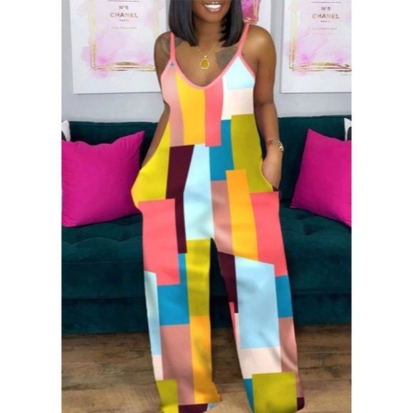 Colorblock Large Stretch Comfy Colorful Art To Wear One Piece Casual Retro Jumps - Picture 6 of 6